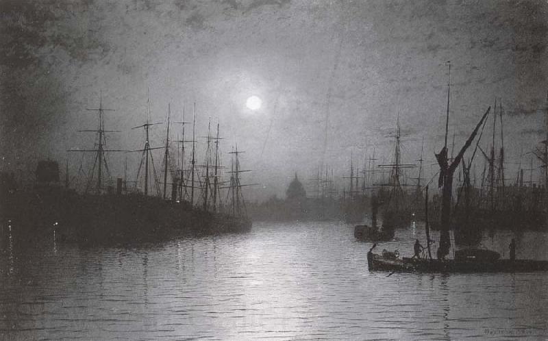 Atkinson Grimshaw Nightfall down the Thames Spain oil painting art